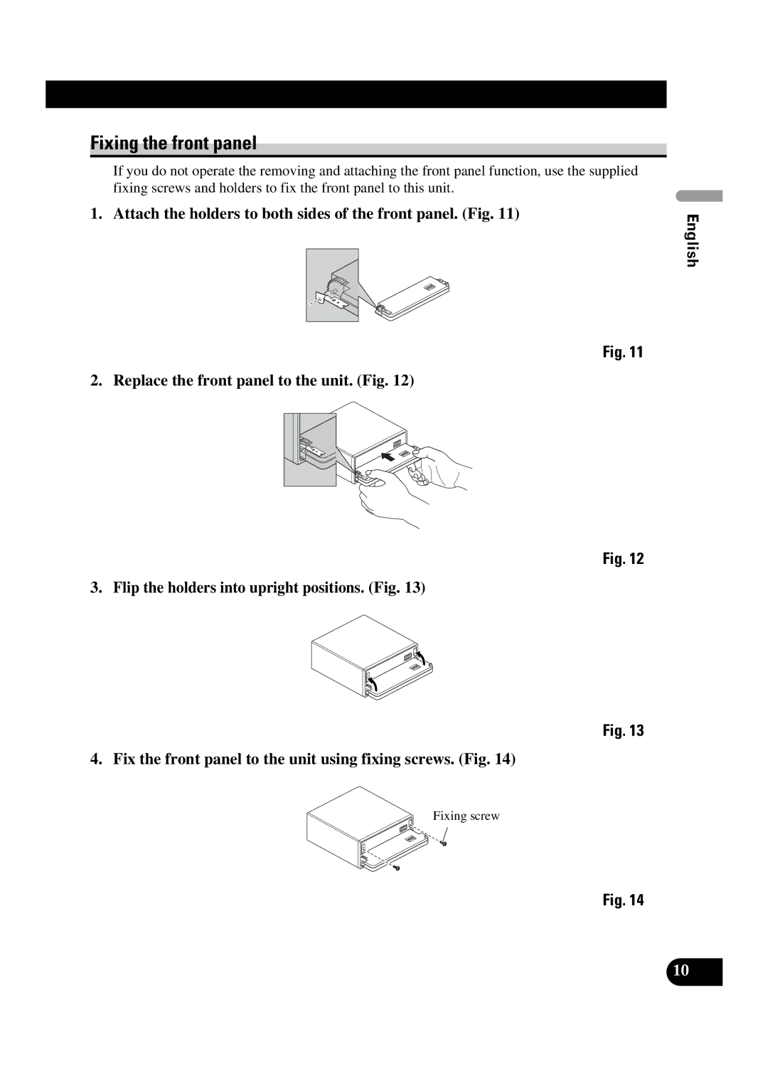 Pioneer DEH-P550MP installation manual Fixing the front panel, Fixing screw 