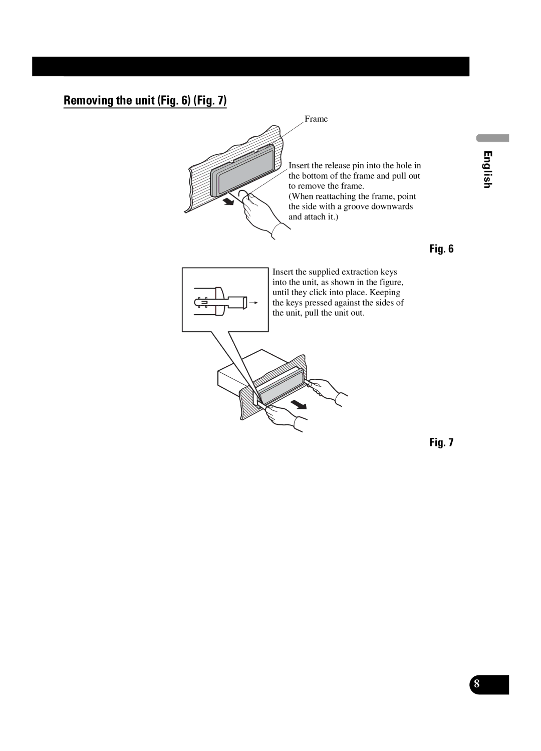 Pioneer DEH-P550MP installation manual Removing the unit Fig 