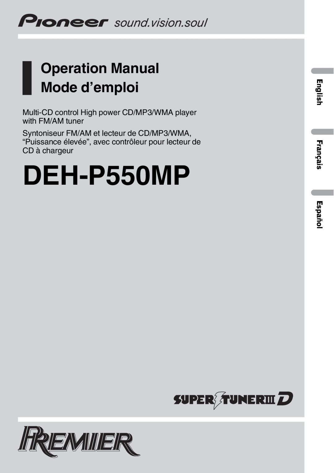 Pioneer DEH-P550MP installation manual English Français Español, Installation Manual, Manuel D’Installation 