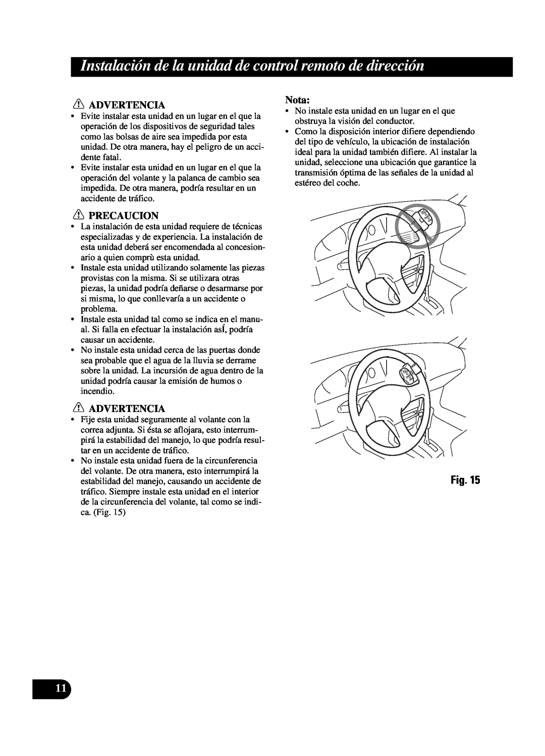 Pioneer DEH-P550MP installation manual Advertencia, Precaucion, Nota 