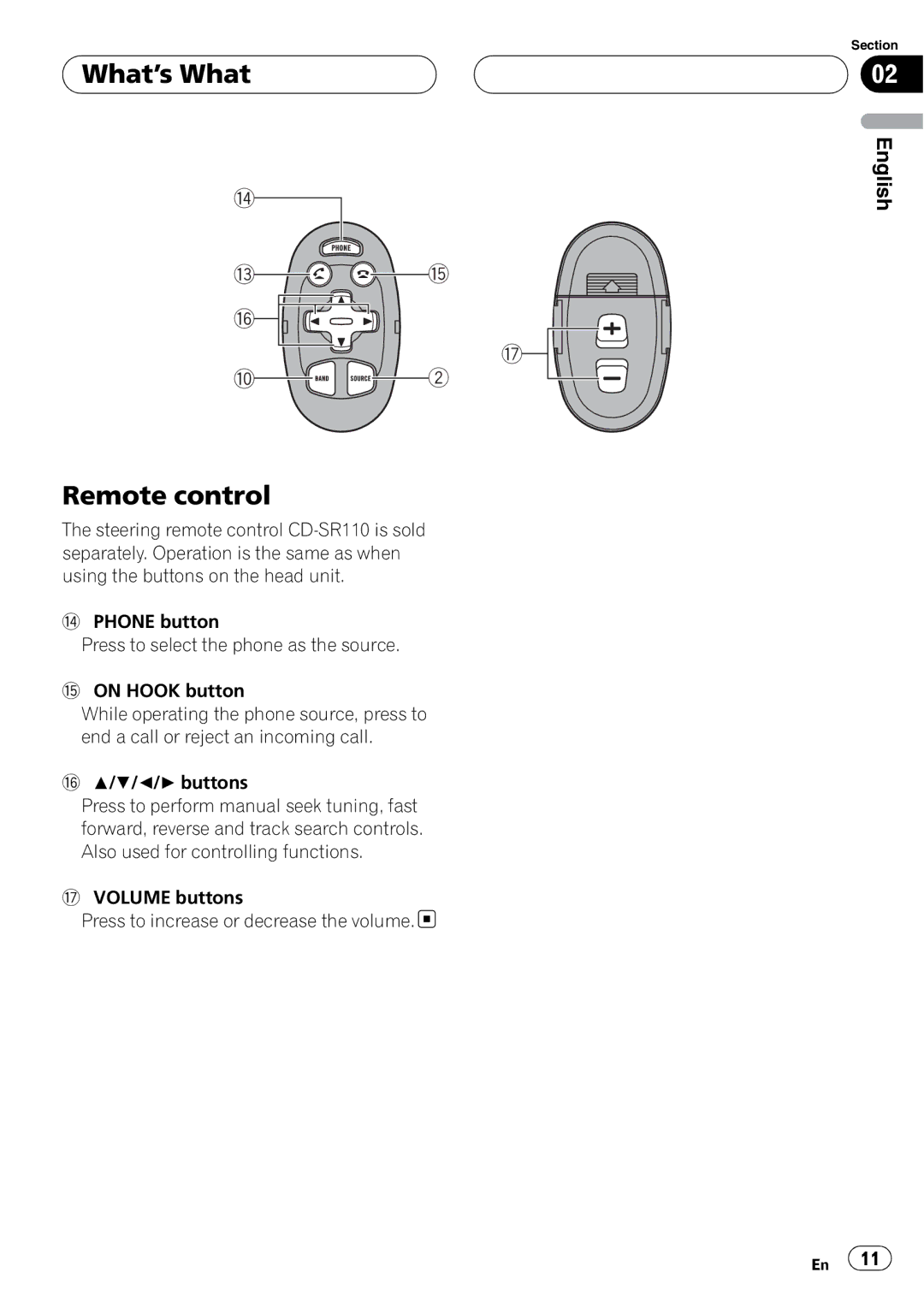 Pioneer DEH-P55BT operation manual What’s What Remote control 