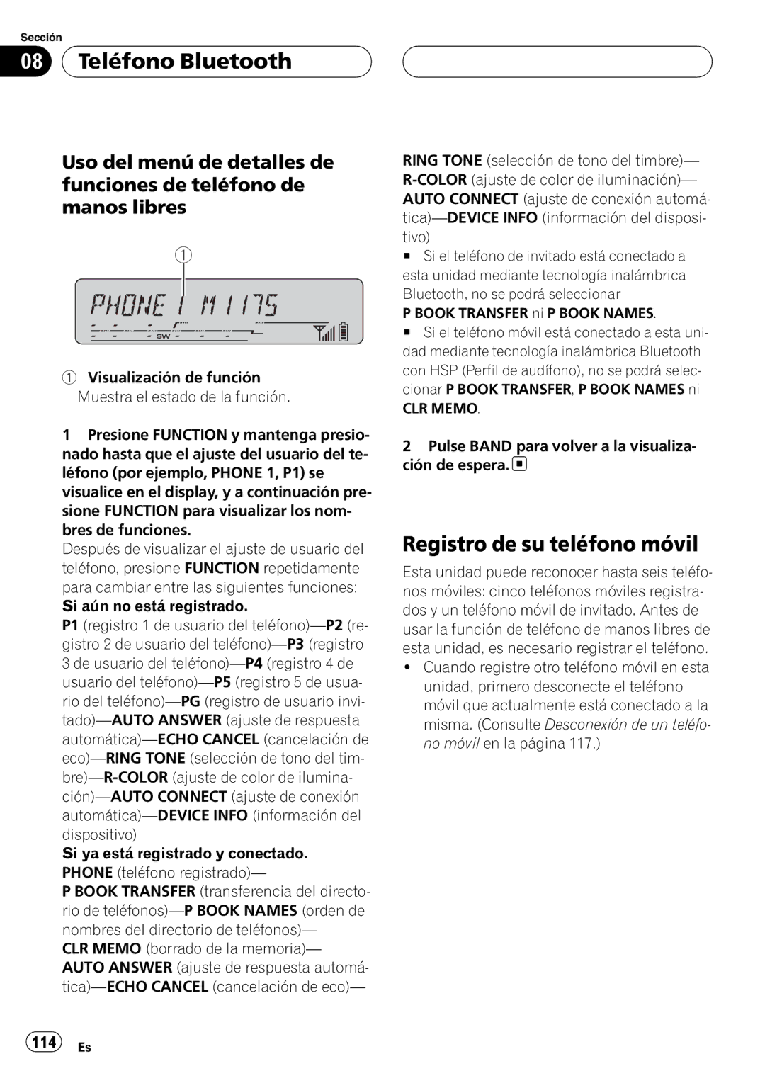 Pioneer DEH-P55BT operation manual Registro de su teléfono móvil, Book Transfer ni P Book Names 