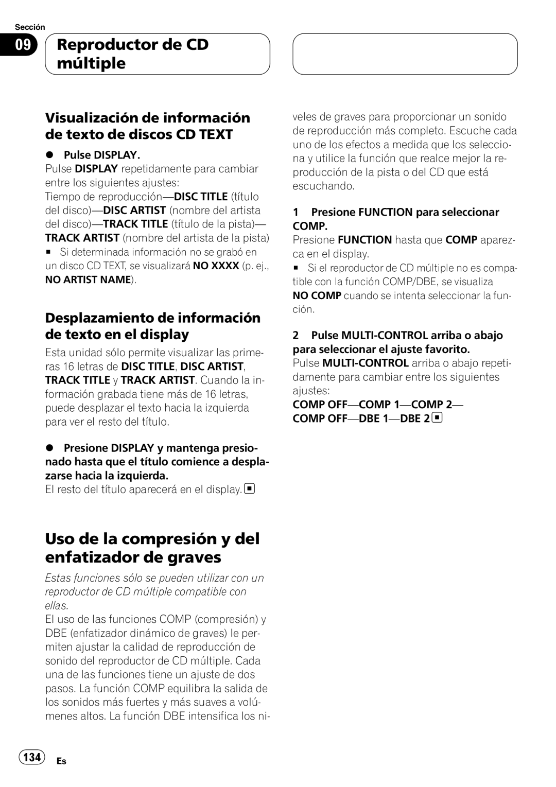 Pioneer DEH-P55BT operation manual Uso de la compresión y del enfatizador de graves 