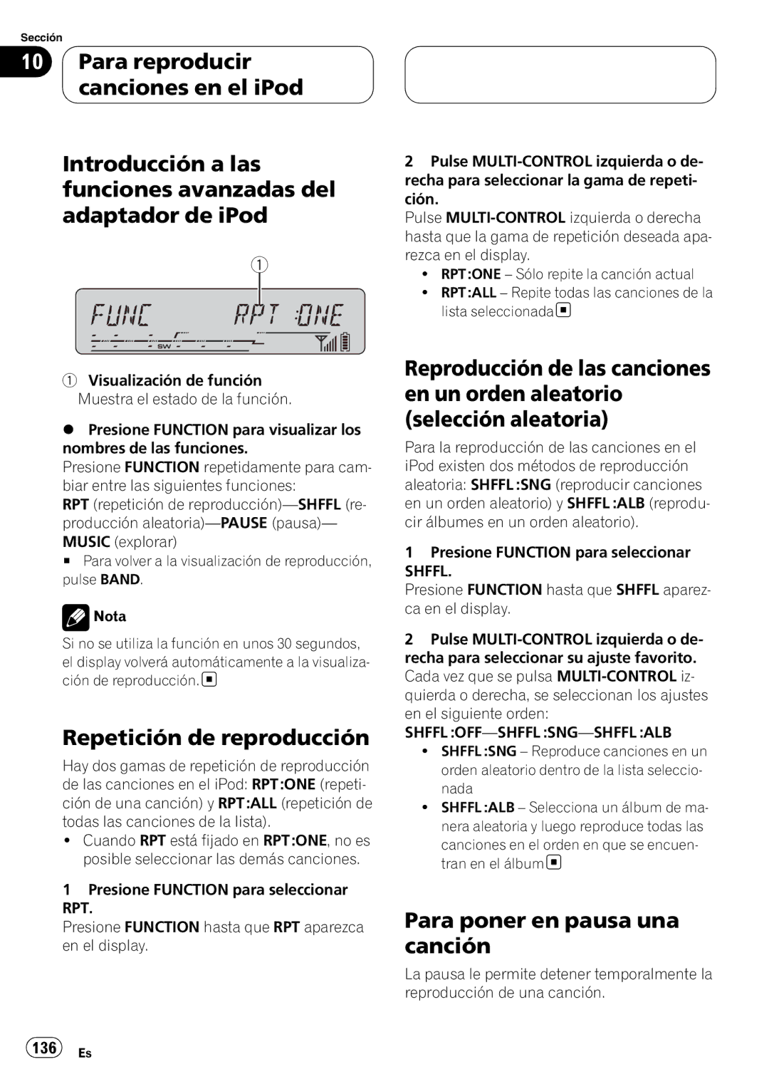 Pioneer DEH-P55BT operation manual Para poner en pausa una canción, Shffl 