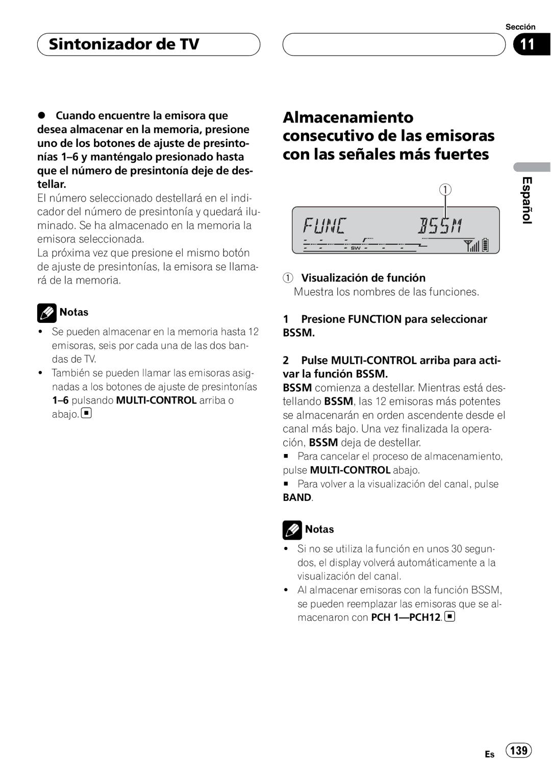 Pioneer DEH-P55BT operation manual Sintonizador de TV 