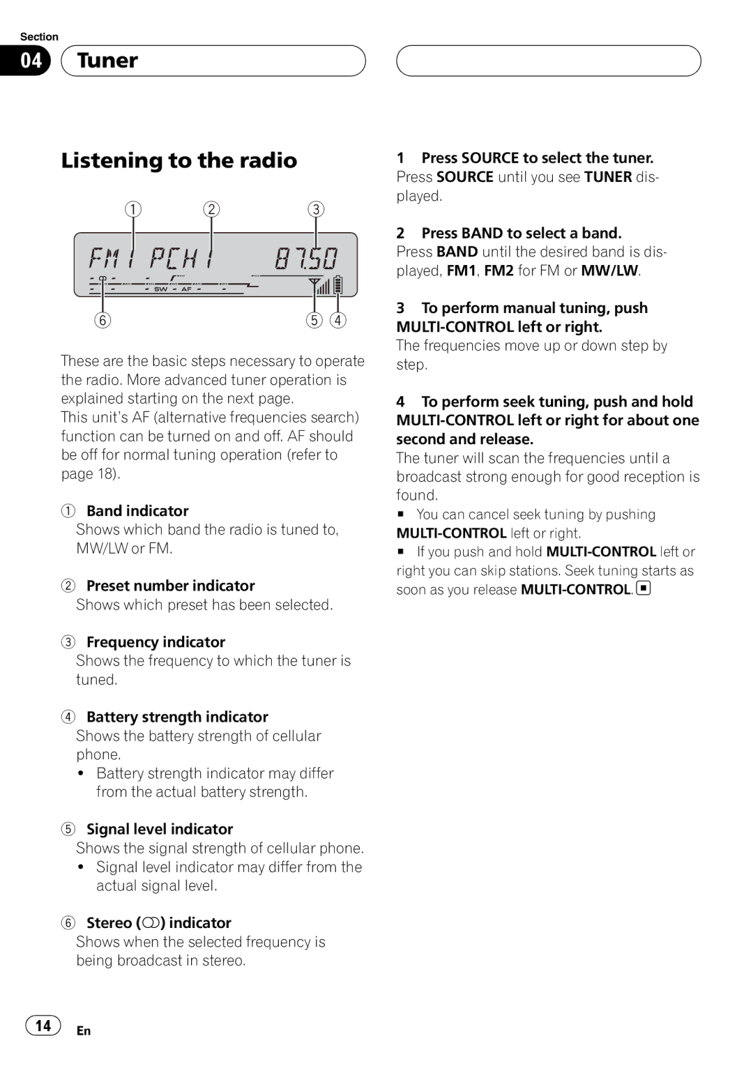 Pioneer DEH-P55BT operation manual Tuner Listening to the radio 