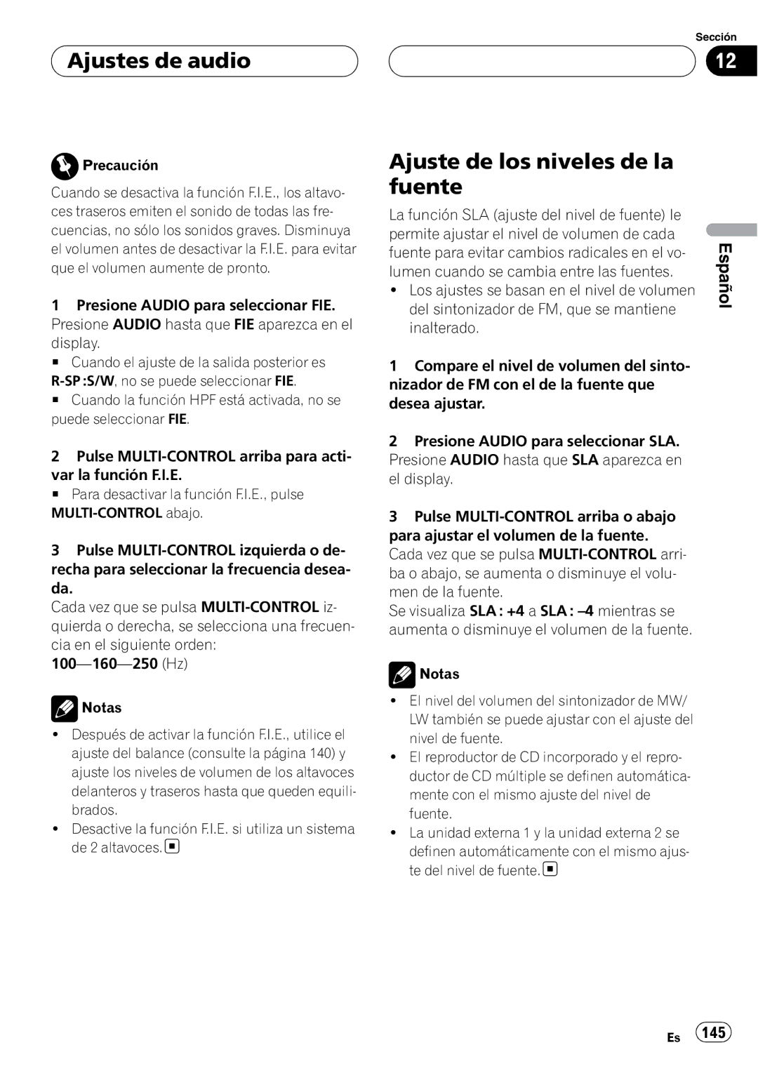 Pioneer DEH-P55BT operation manual Ajuste de los niveles de la fuente, Precaución 