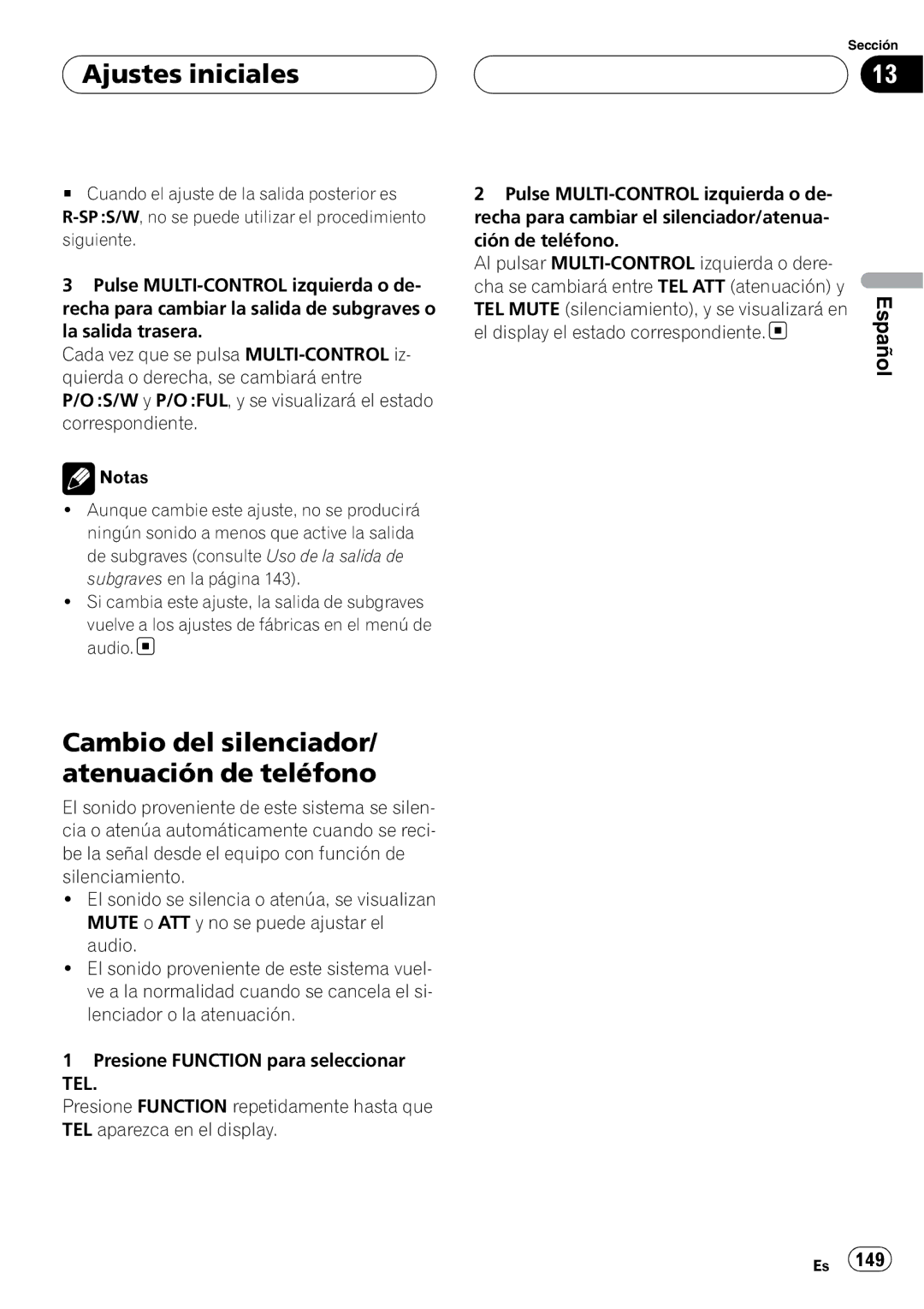 Pioneer DEH-P55BT operation manual Cambio del silenciador/ atenuación de teléfono 