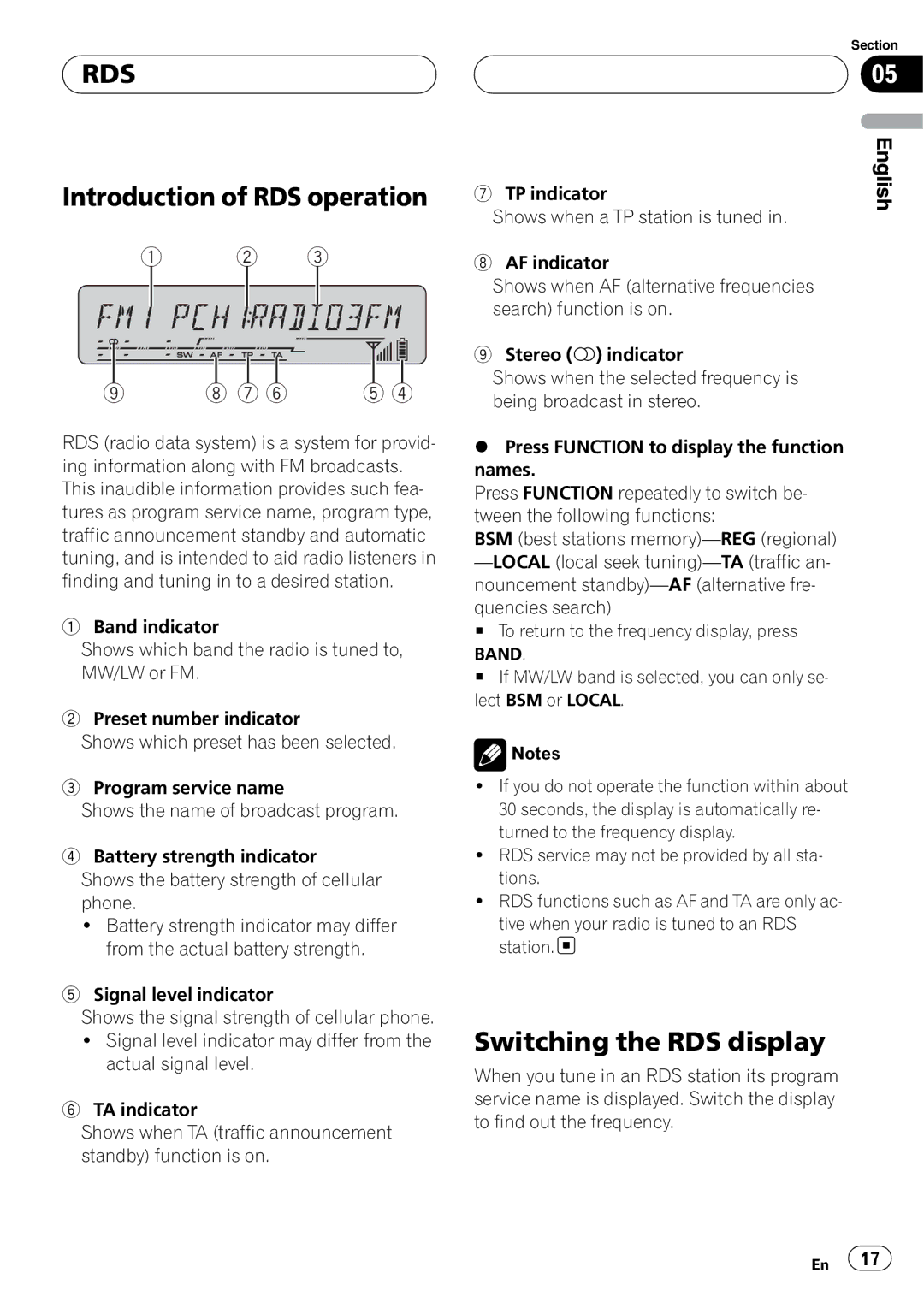 Pioneer DEH-P55BT operation manual Introduction of RDS operation, Switching the RDS display 