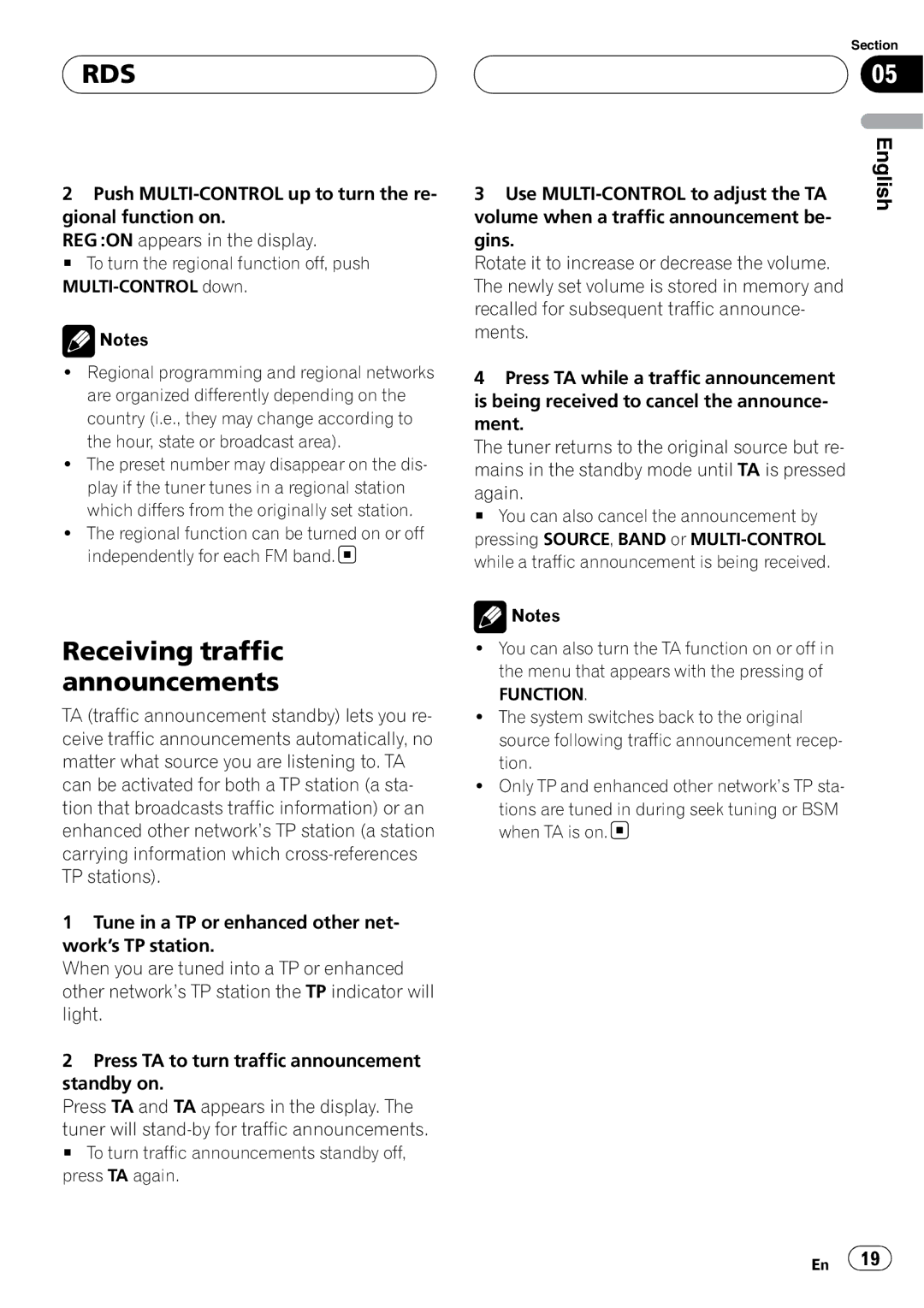 Pioneer DEH-P55BT operation manual Receiving traffic announcements 