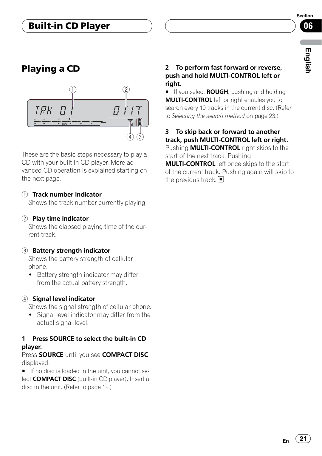 Pioneer DEH-P55BT operation manual Built-in CD Player Playing a CD 