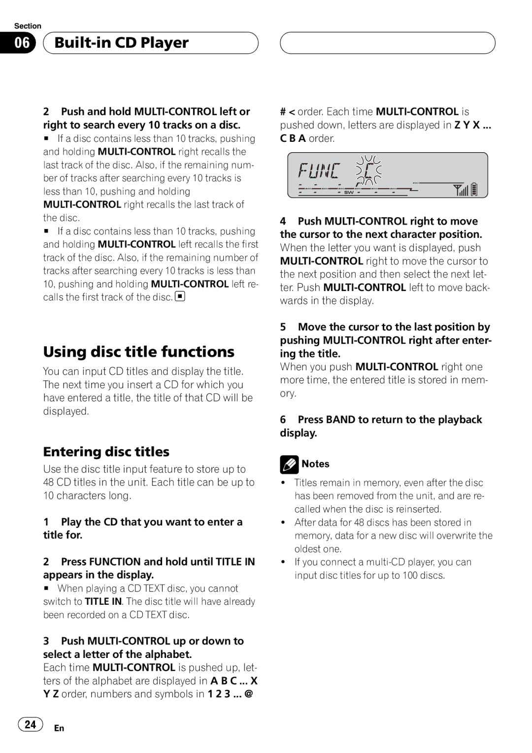 Pioneer DEH-P55BT operation manual Using disc title functions, Entering disc titles 