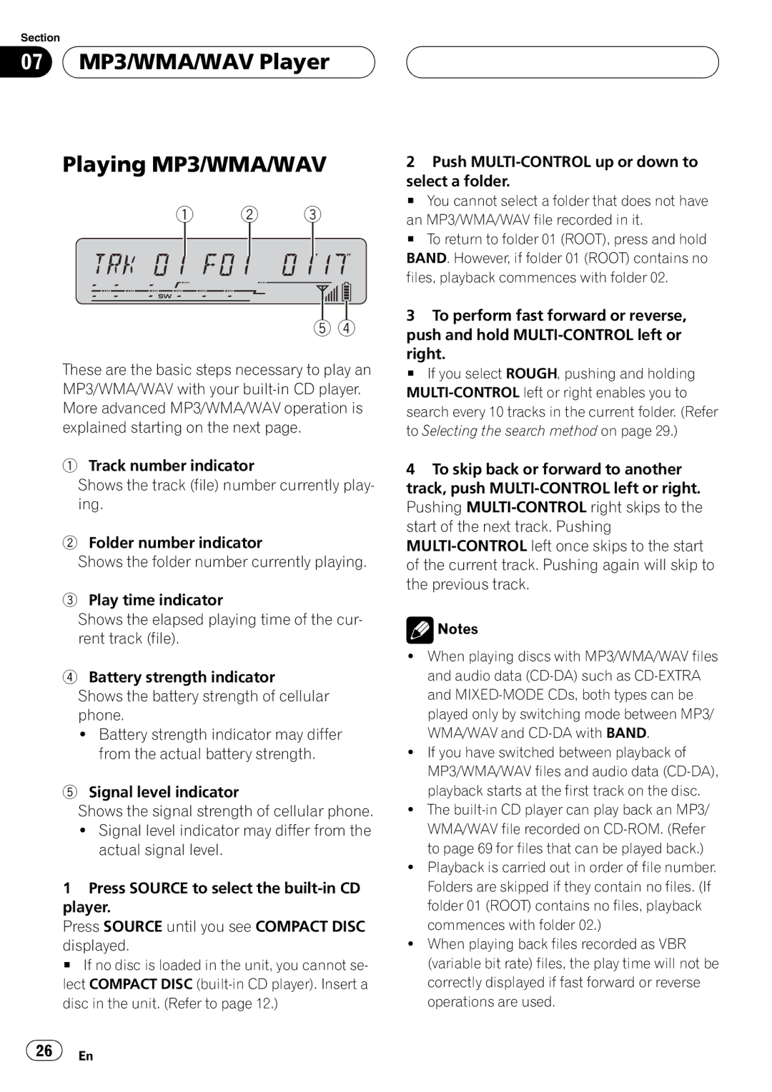 Pioneer DEH-P55BT operation manual 07 MP3/WMA/WAV Player Playing MP3/WMA/WAV 