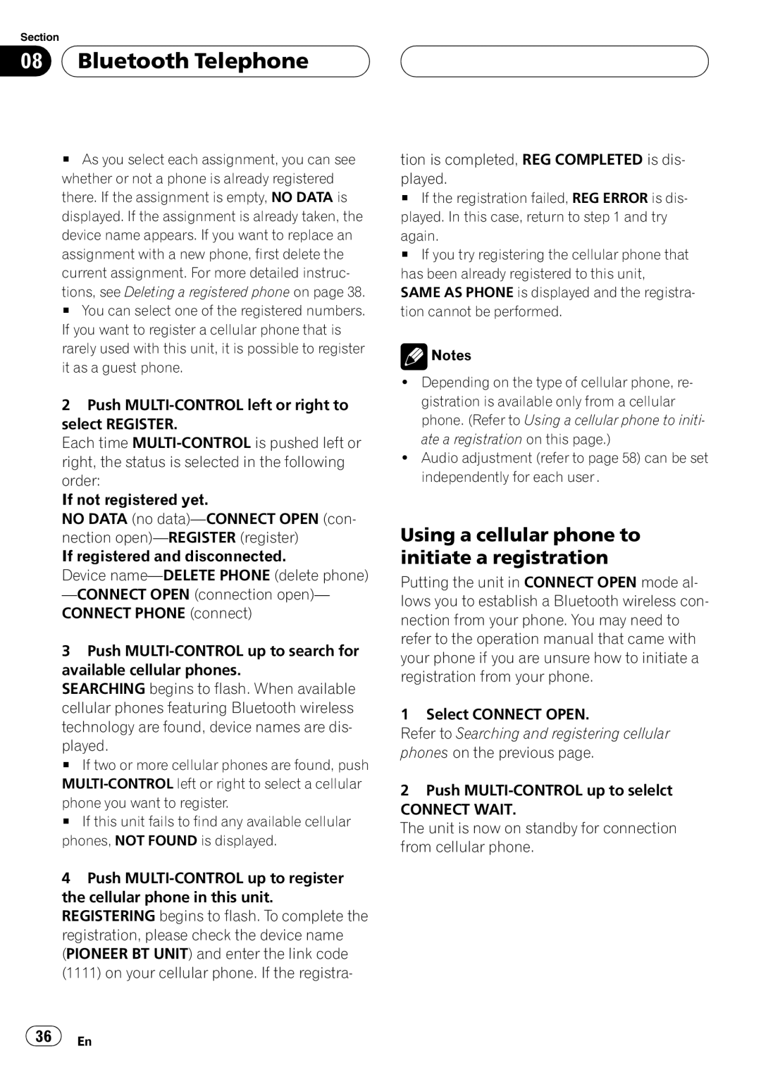 Pioneer DEH-P55BT operation manual Using a cellular phone to initiate a registration, Connect Wait 