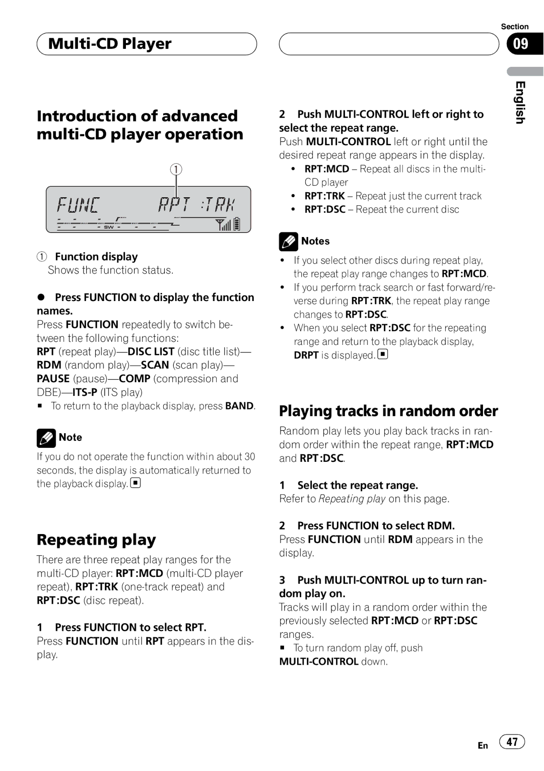 Pioneer DEH-P55BT operation manual Repeating play 