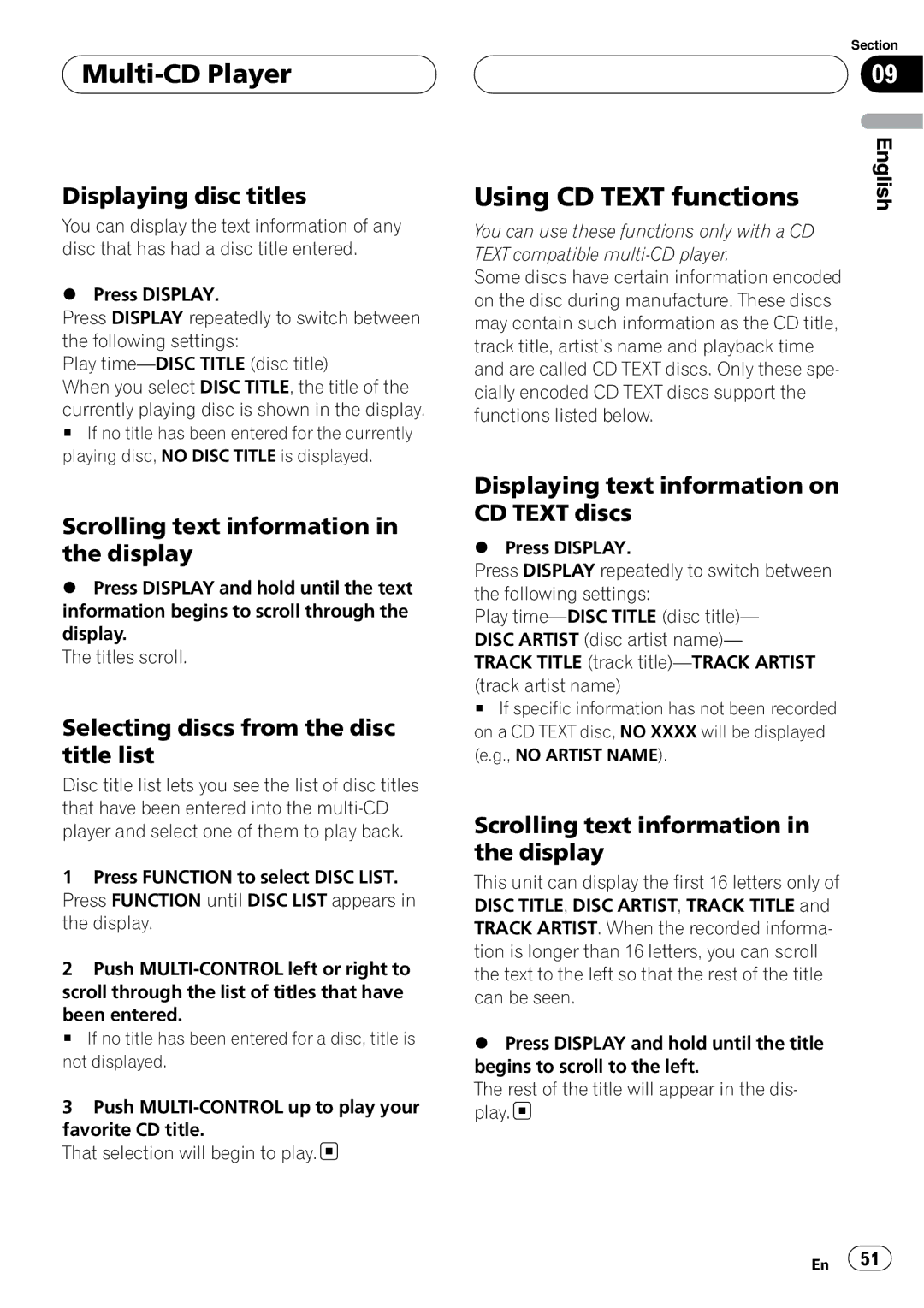 Pioneer DEH-P55BT operation manual Displaying disc titles, Selecting discs from the disc title list 