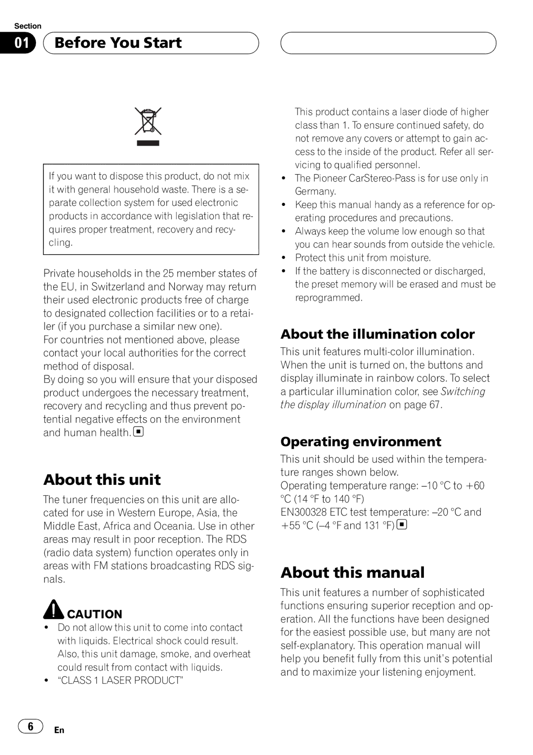 Pioneer DEH-P55BT operation manual Before You Start, About this unit, About this manual, About the illumination color 