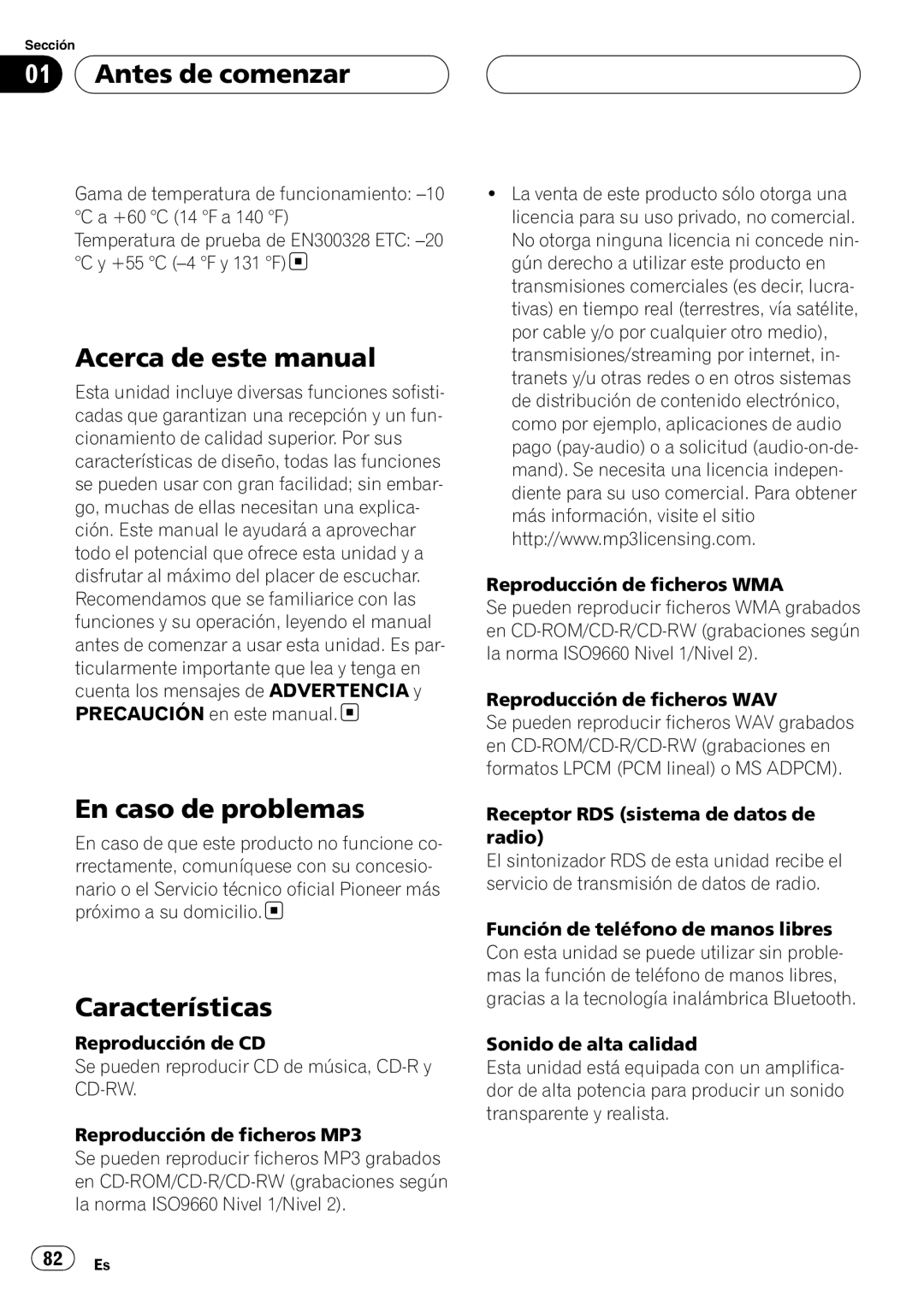 Pioneer DEH-P55BT operation manual Acerca de este manual, En caso de problemas, Características 