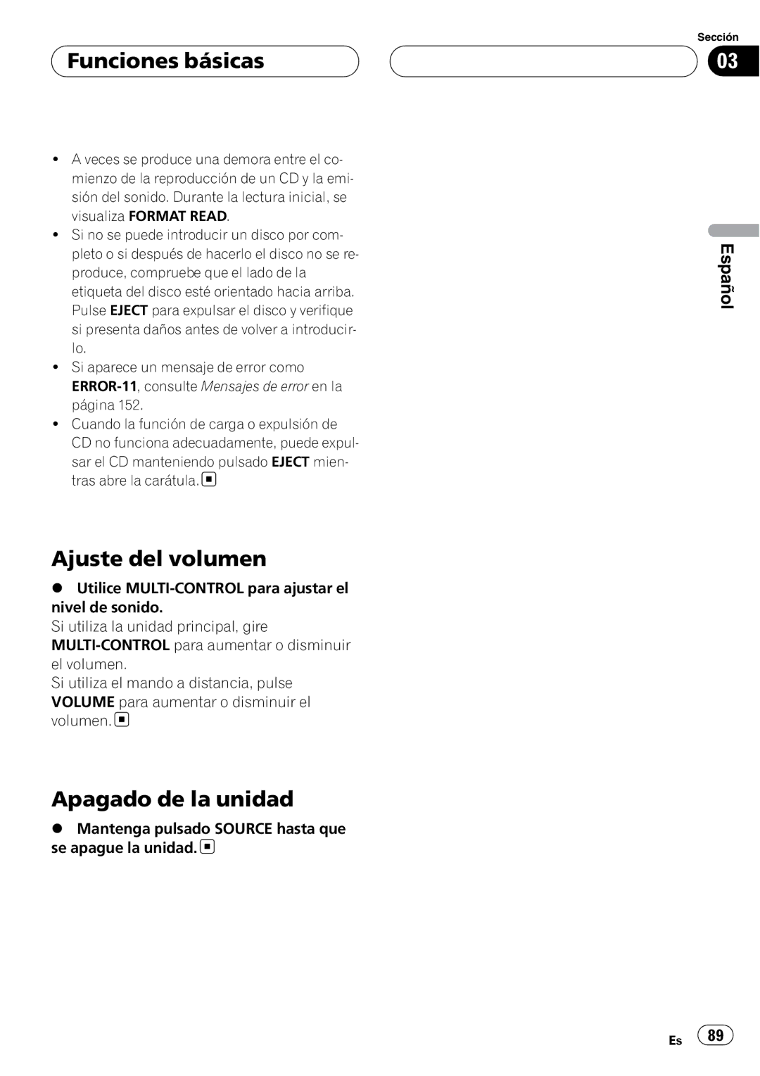 Pioneer DEH-P55BT operation manual Funciones básicas, Ajuste del volumen, Apagado de la unidad 