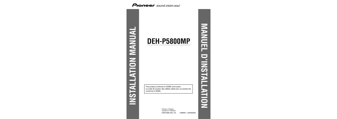 Pioneer DEH-P5800MP Installation Manual, Manuel D’Installation, This product conforms to CEMA cord colors, XRD7096-A/N UC 