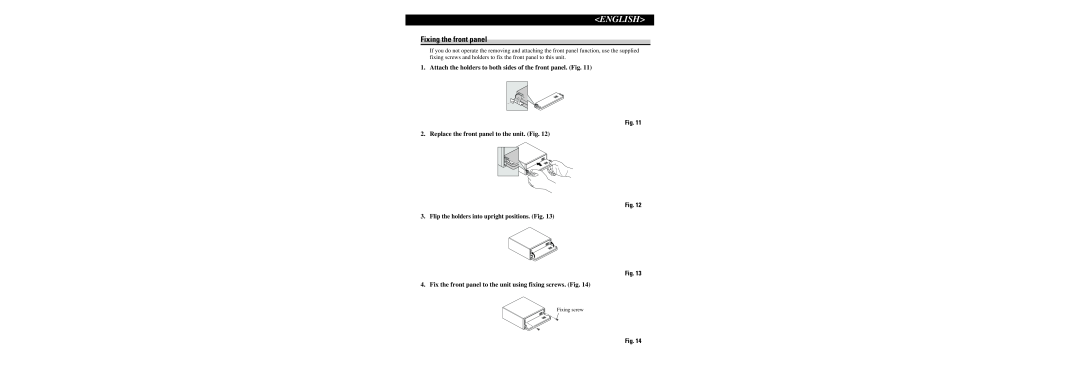 Pioneer DEH-P5800MP operation manual Fixing the front panel, English 
