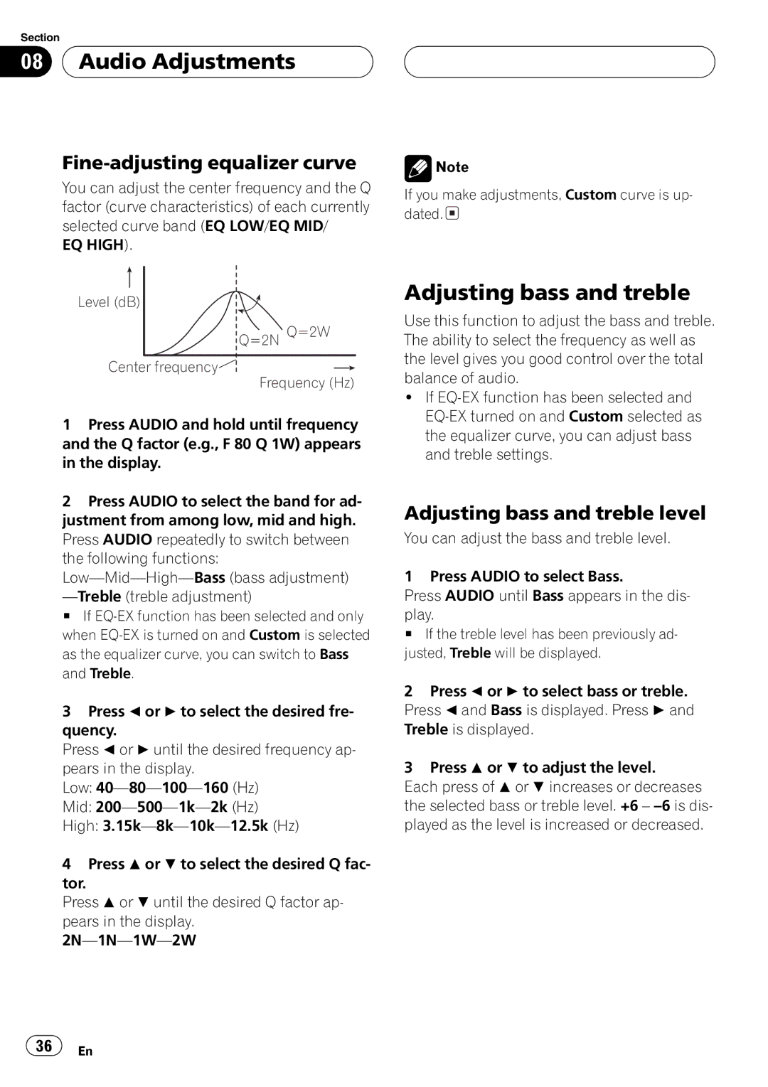 Pioneer DEH-P580MP operation manual Level dB =2N Q=2W Center frequency Frequency Hz 