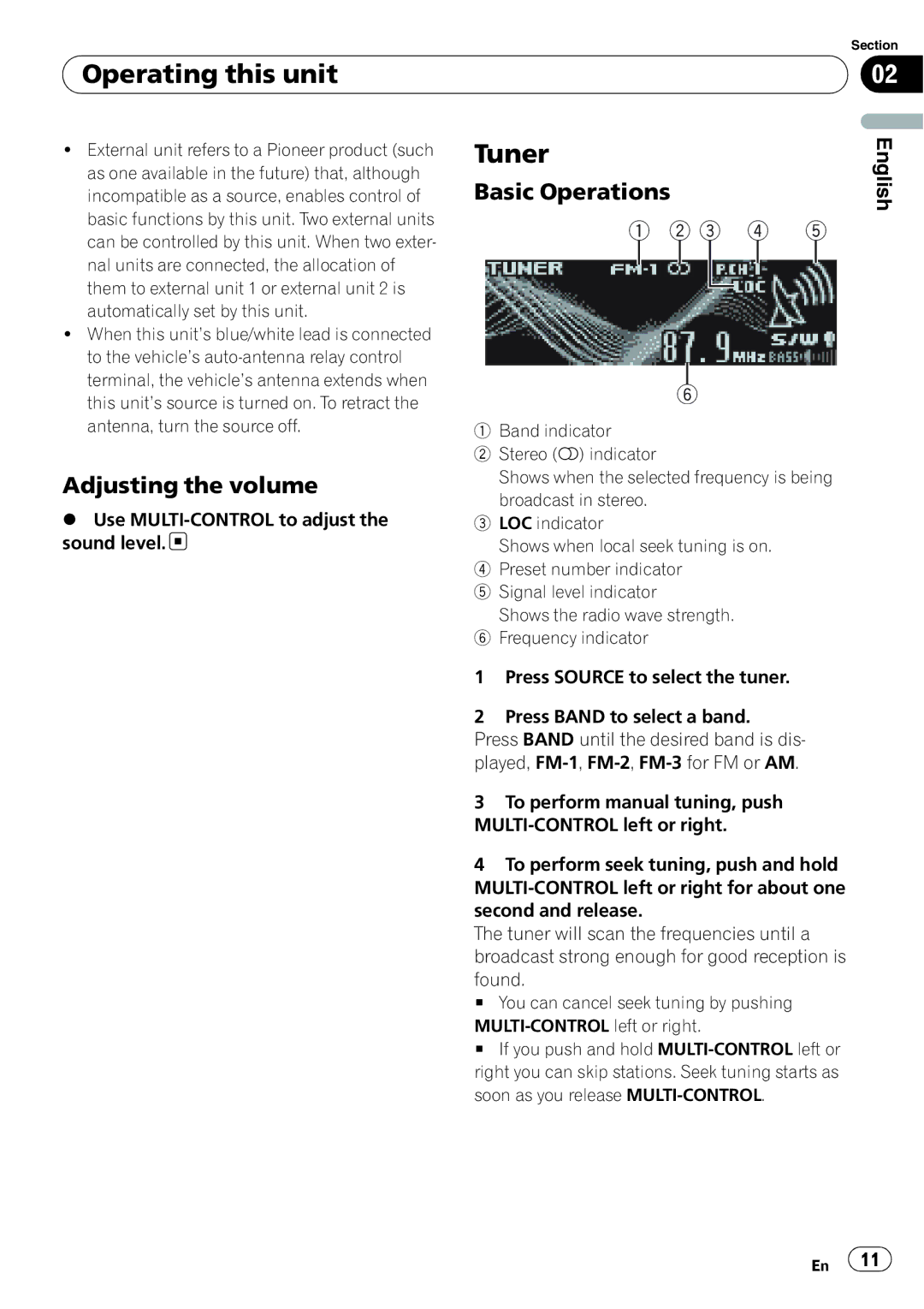 Pioneer DEH-P5900IB operation manual Tuner, Adjusting the volume, Basic Operations 