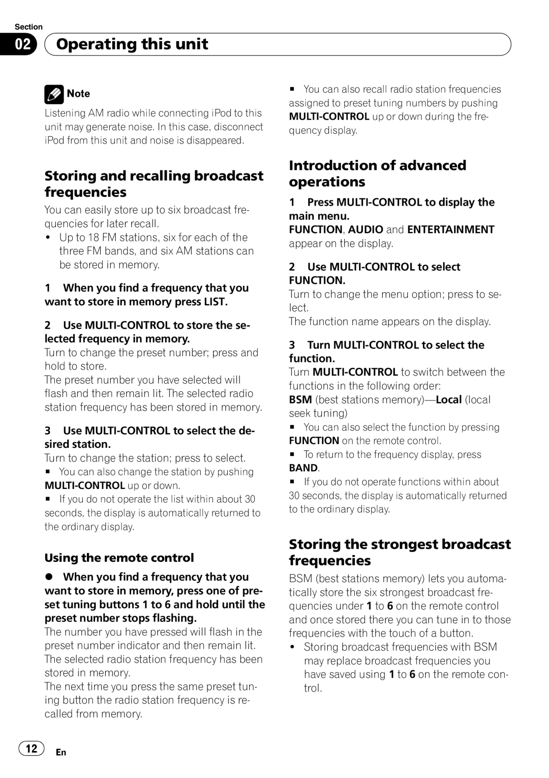 Pioneer DEH-P5900IB operation manual Storing and recalling broadcast frequencies, Introduction of advanced operations 