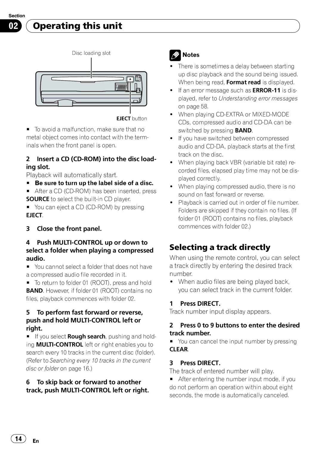 Pioneer DEH-P5900IB operation manual Selecting a track directly, Eject, Clear 