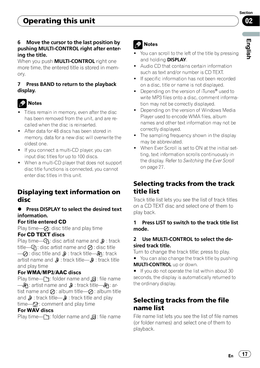 Pioneer DEH-P5900IB operation manual Displaying text information on disc, Selecting tracks from the track title list 