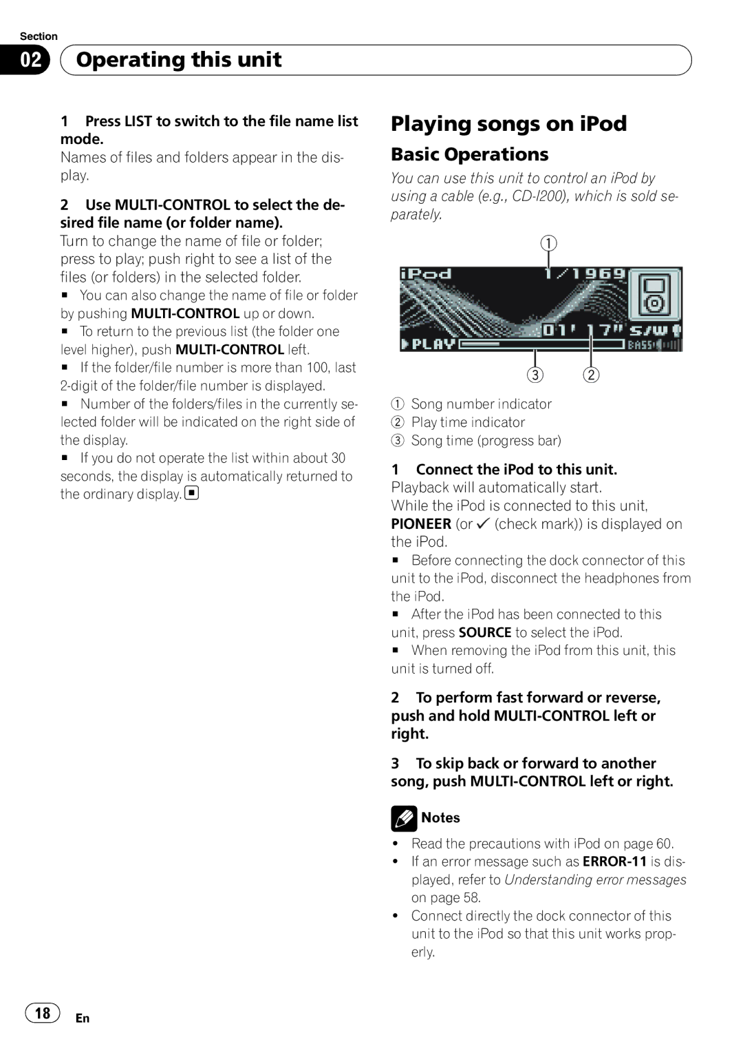 Pioneer DEH-P5900IB operation manual Playing songs on iPod, Basic Operations 