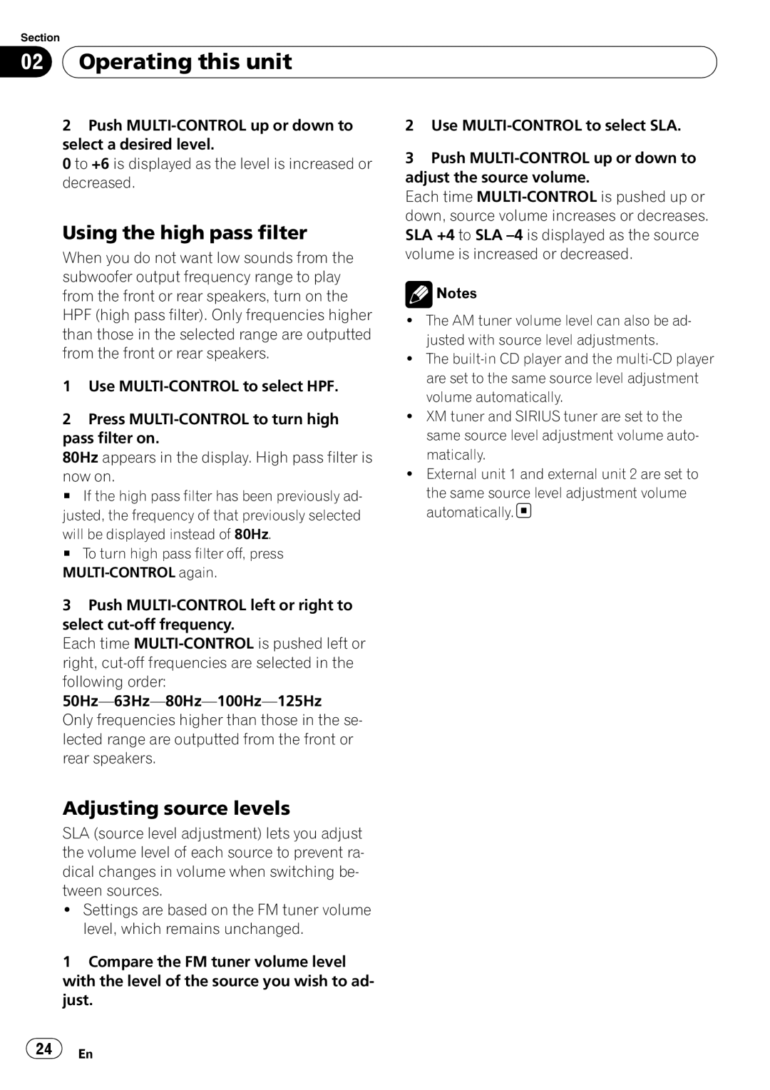 Pioneer DEH-P5900IB operation manual Using the high pass filter, Adjusting source levels 