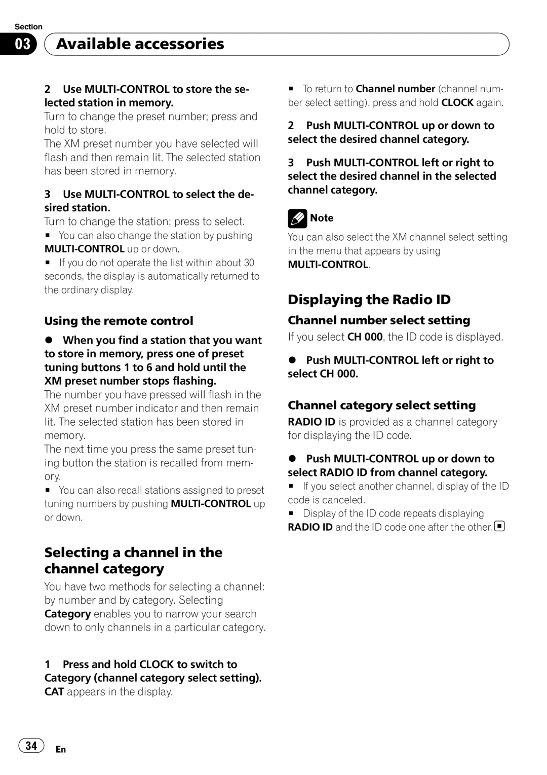 Pioneer DEH-P5900IB Displaying the Radio ID, Selecting a channel in the channel category, Channel number select setting 