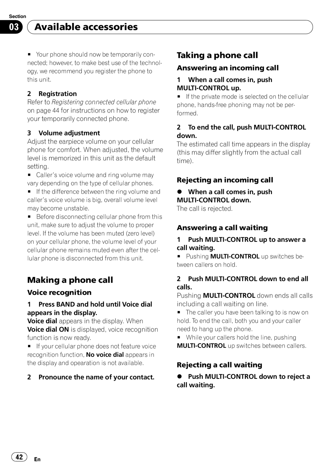 Pioneer DEH-P5900IB operation manual Making a phone call, Taking a phone call 