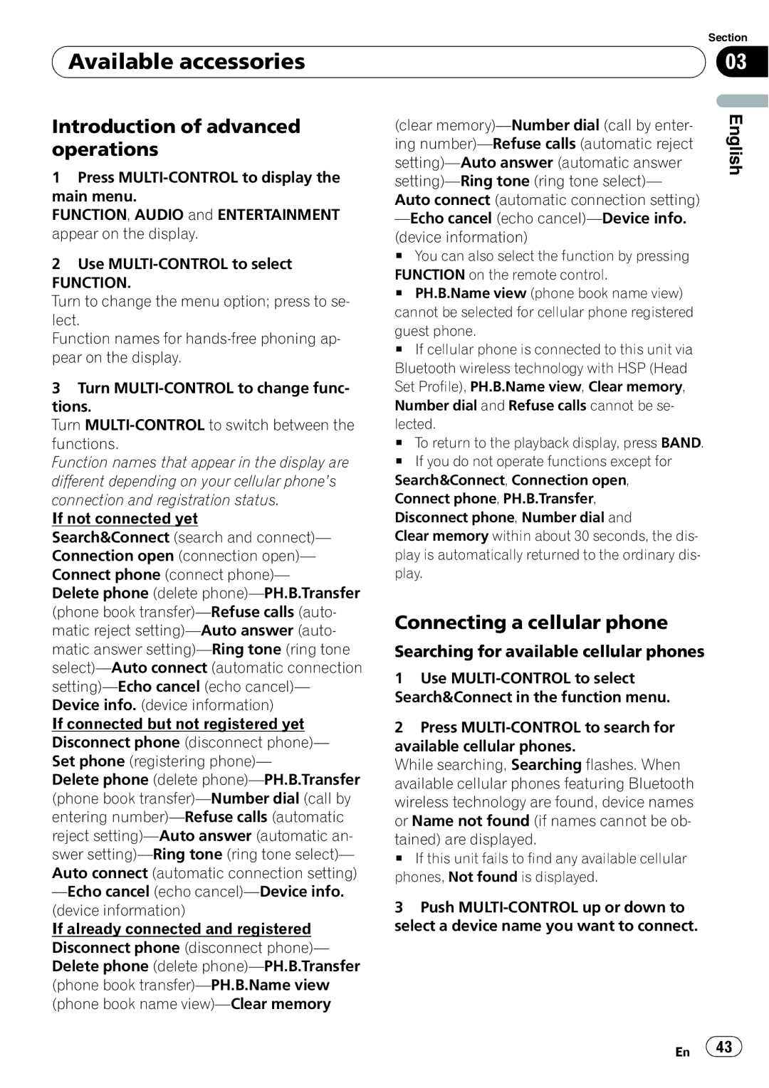 Pioneer DEH-P5900IB operation manual Connecting a cellular phone, Searching for available cellular phones 