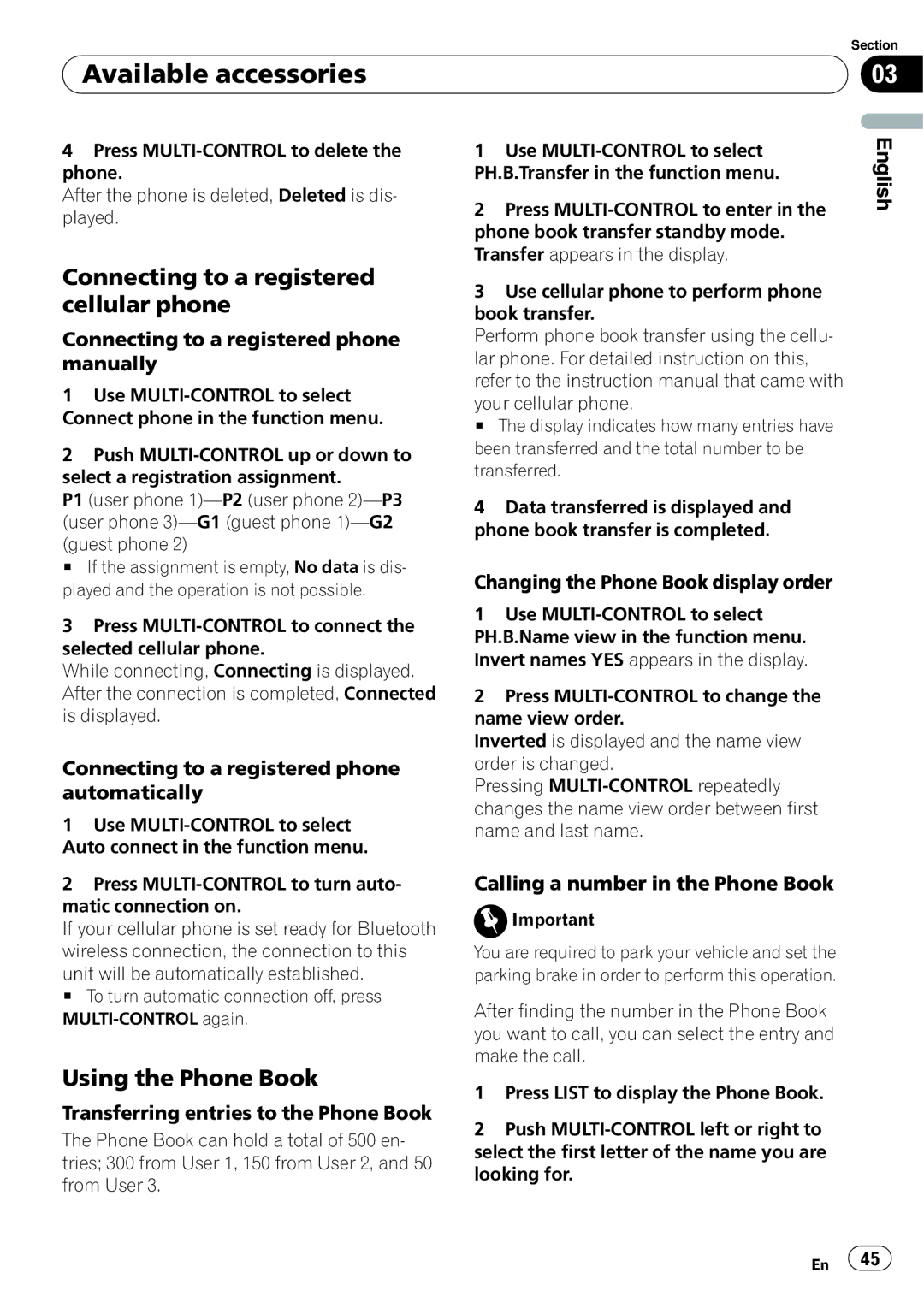 Pioneer DEH-P5900IB operation manual Connecting to a registered cellular phone, Using the Phone Book 