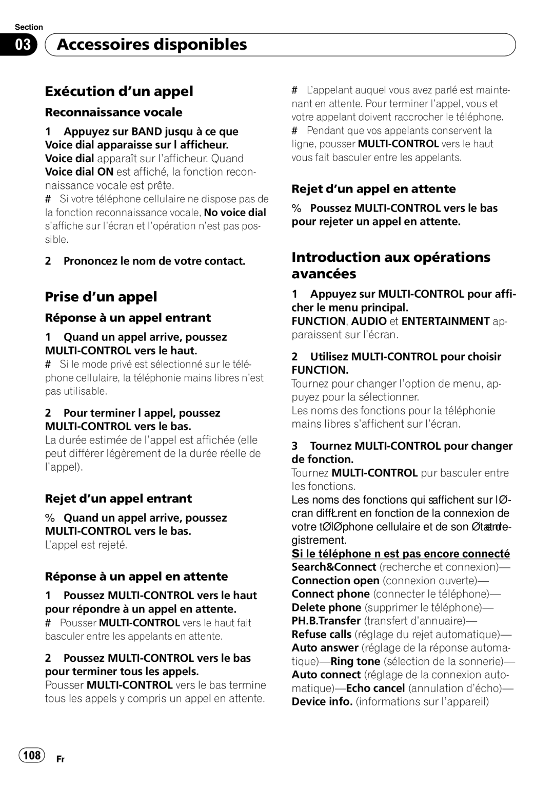 Pioneer DEH-P5900IB operation manual Exécution d’un appel, Introduction aux opérations, Prise d’un appel 