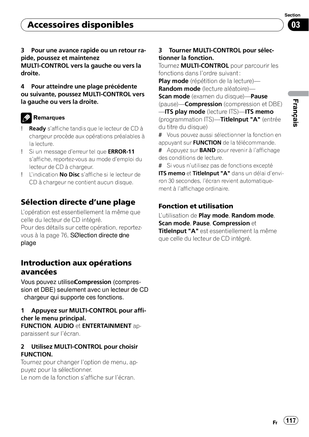 Pioneer DEH-P5900IB operation manual Sélection directe d’une plage 