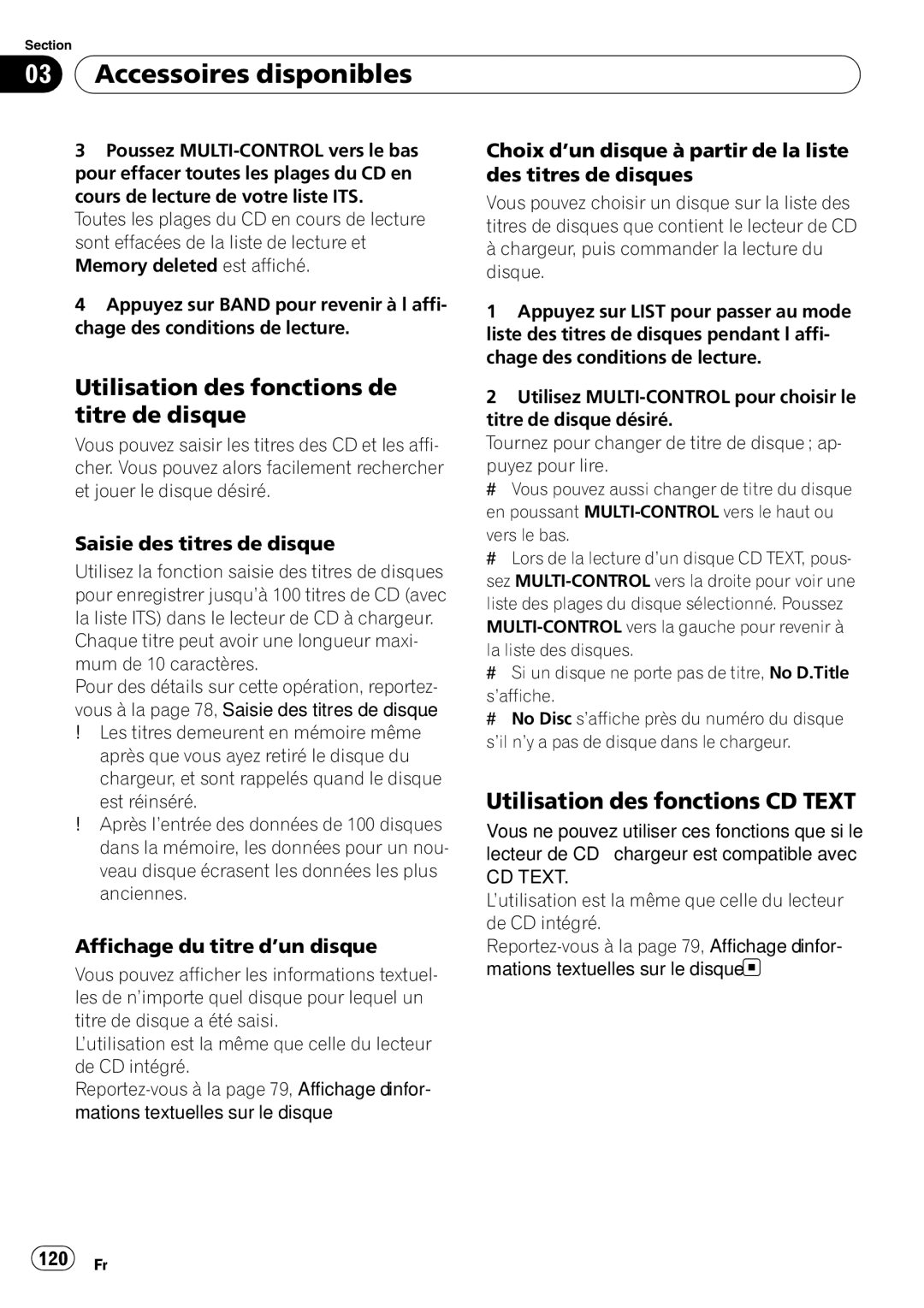 Pioneer DEH-P5900IB operation manual Utilisation des fonctions CD Text, Affichage du titre d’un disque, 120 Fr 