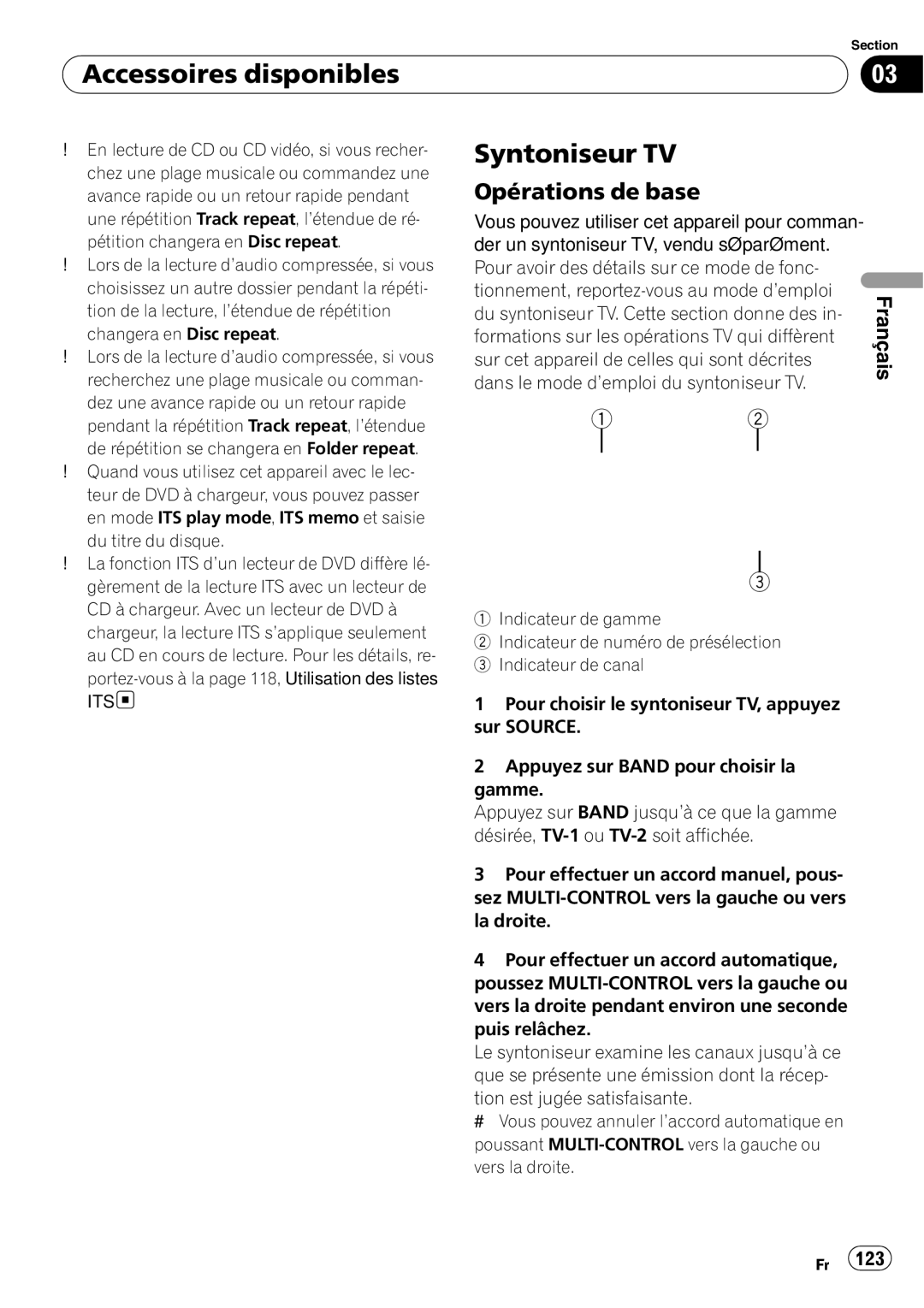 Pioneer DEH-P5900IB operation manual Syntoniseur TV, Portez-vous à la page 118, Utilisation des listes ITS 