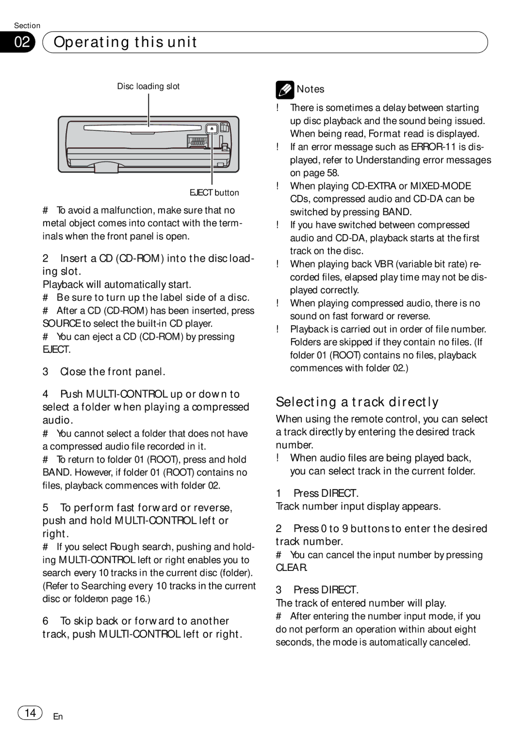 Pioneer DEH-P5900IB Selecting a track directly, Eject, Clear, Press Direct Track of entered number will play 