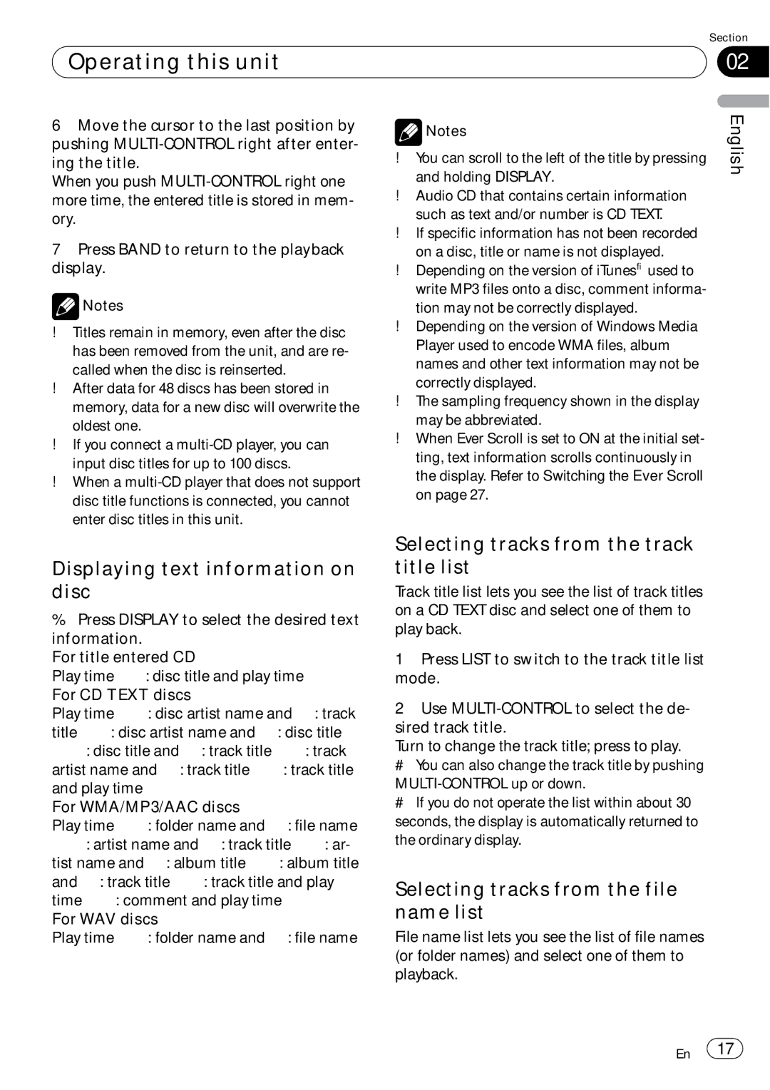 Pioneer DEH-P5900IB operation manual Displaying text information on disc, Selecting tracks from the track title list 