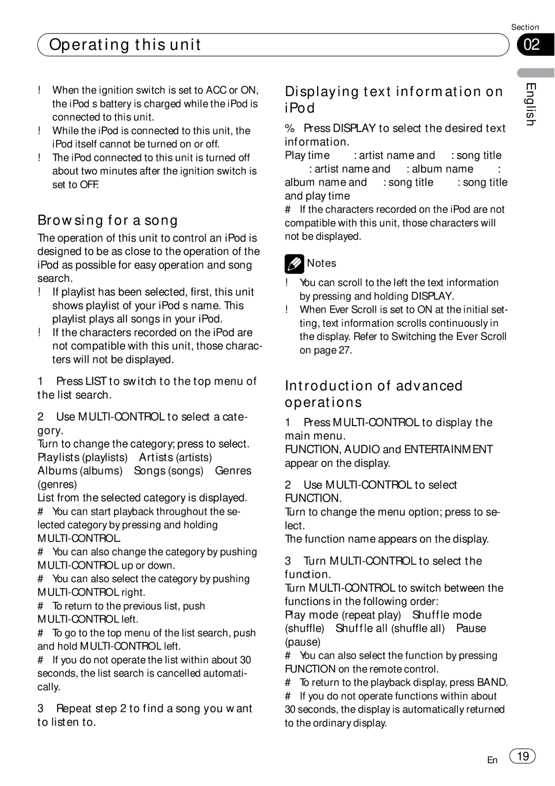 Pioneer DEH-P5900IB operation manual Browsing for a song, Displaying text information on iPod 