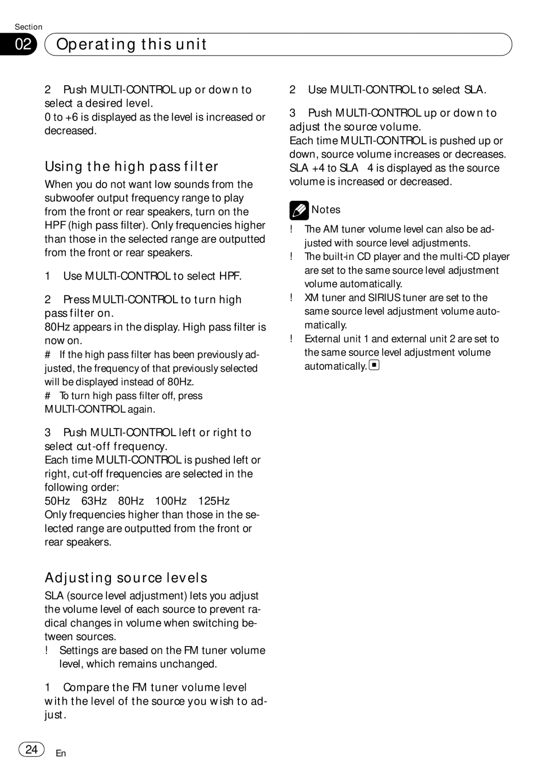 Pioneer DEH-P5900IB operation manual Using the high pass filter, Adjusting source levels 