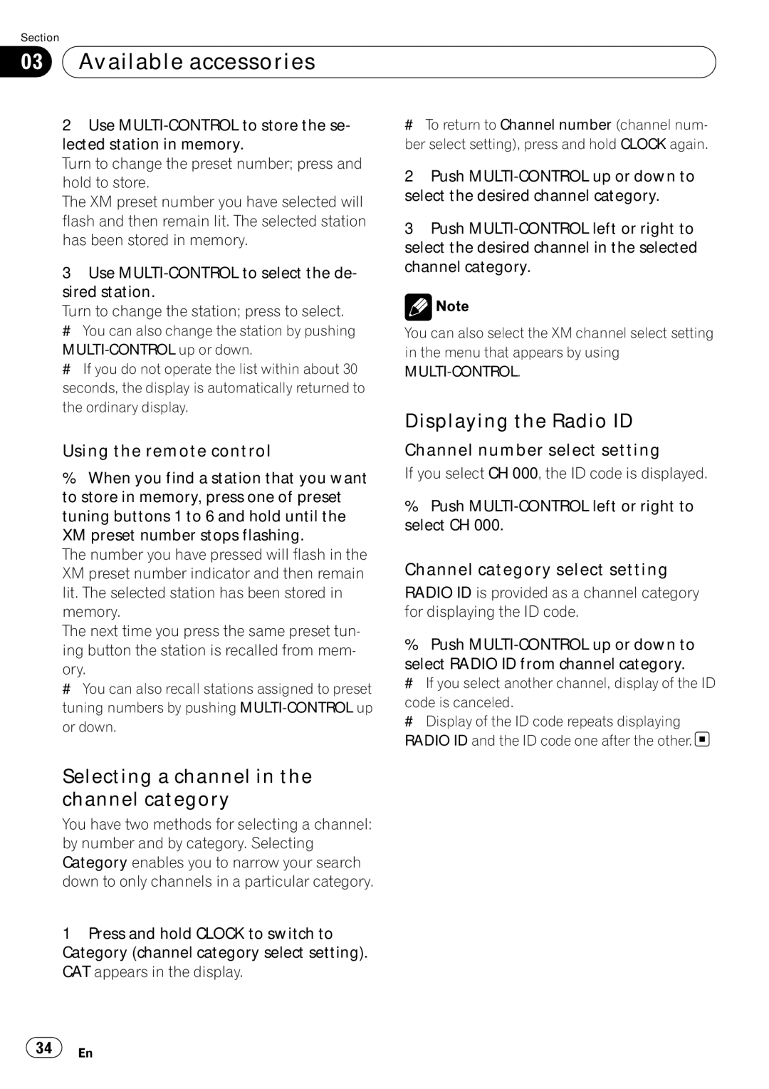 Pioneer DEH-P5900IB Displaying the Radio ID, Selecting a channel in the channel category, Channel number select setting 