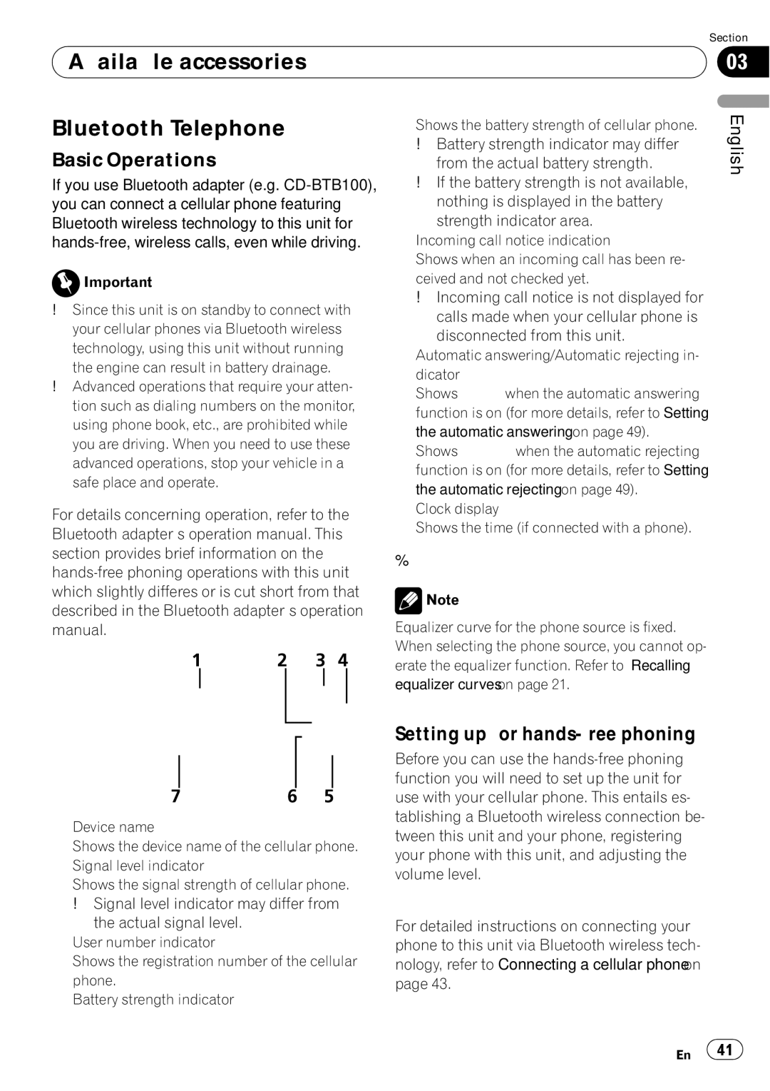 Pioneer DEH-P5900IB operation manual Available accessories Bluetooth Telephone, Setting up for hands-free phoning 