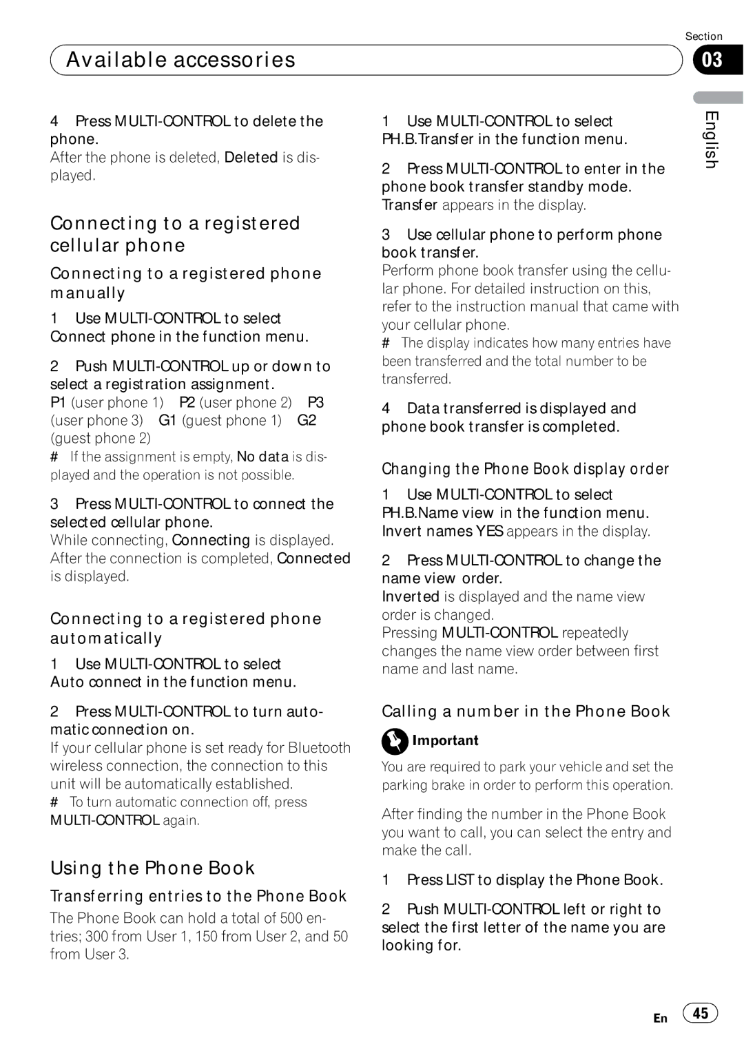 Pioneer DEH-P5900IB operation manual Connecting to a registered cellular phone, Using the Phone Book 