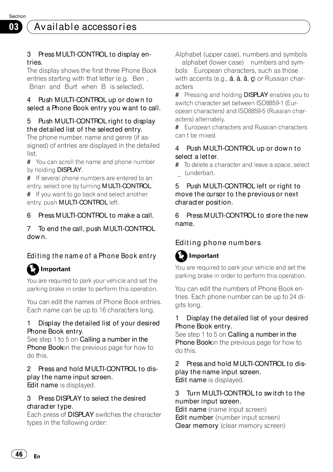 Pioneer DEH-P5900IB operation manual Editing phone numbers Editing the name of a Phone Book entry 