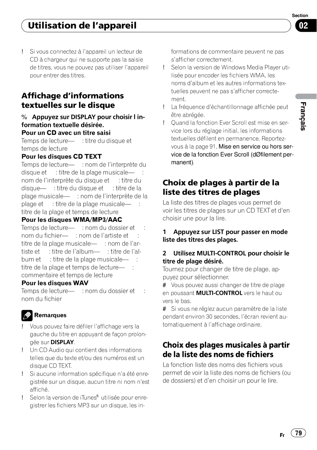 Pioneer DEH-P5900IB operation manual Affichage d’informations textuelles sur le disque, Vers le bas 