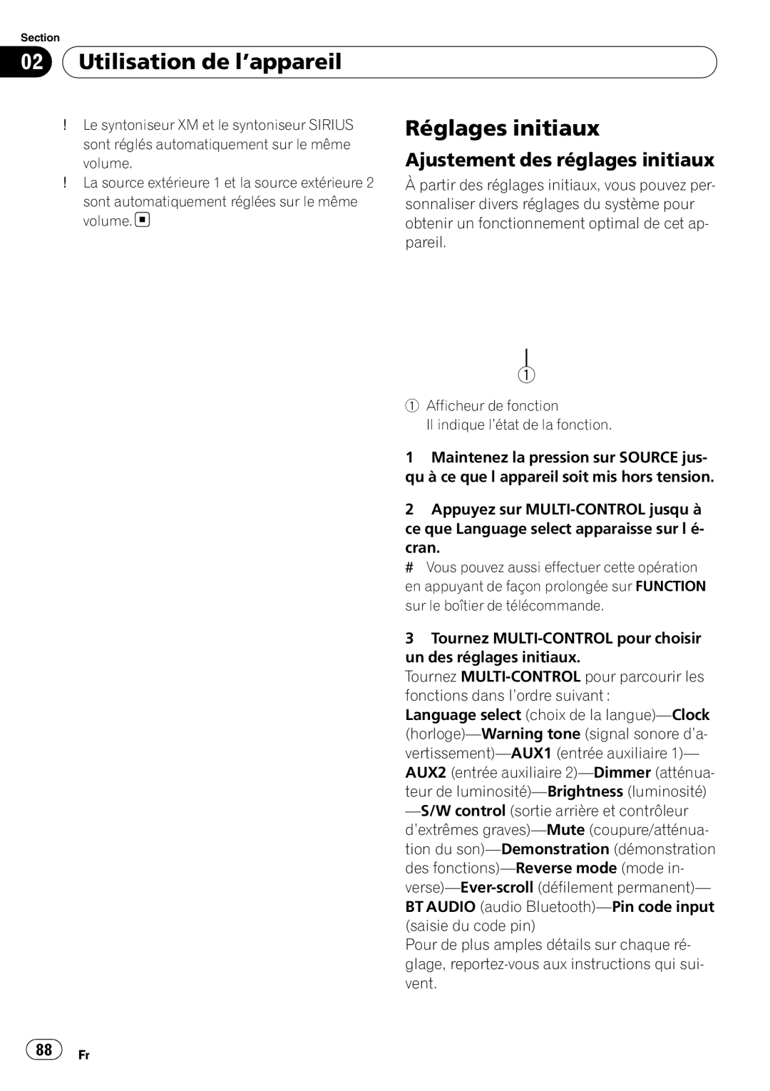 Pioneer DEH-P5900IB operation manual Réglages initiaux, Ajustement des réglages initiaux 